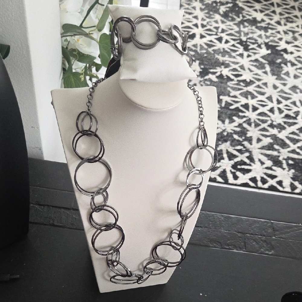 Paparazzi Gunmetal Statement Chain Link Necklace And Bracelet NWT - Picture 1 of 7